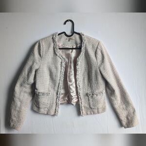RW&Co sz 8 Tweed cropped blazer cream light pink and black studded pockets